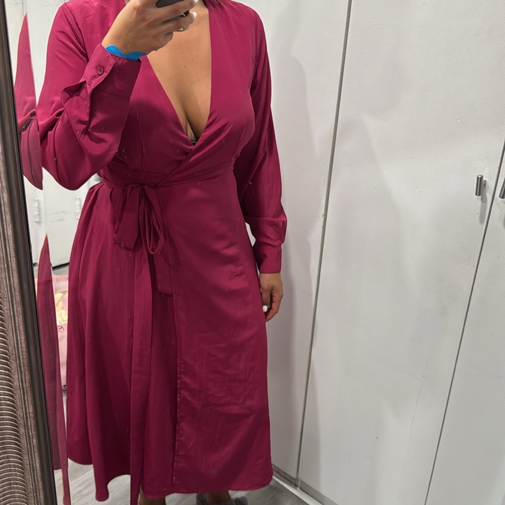 Burgundy Wrap Sundress Long Sleeve